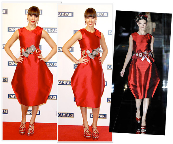 jessica alba red dress. Jessica Alba wore a fabulous Dolce & Gabbana dress to a party celebrating 